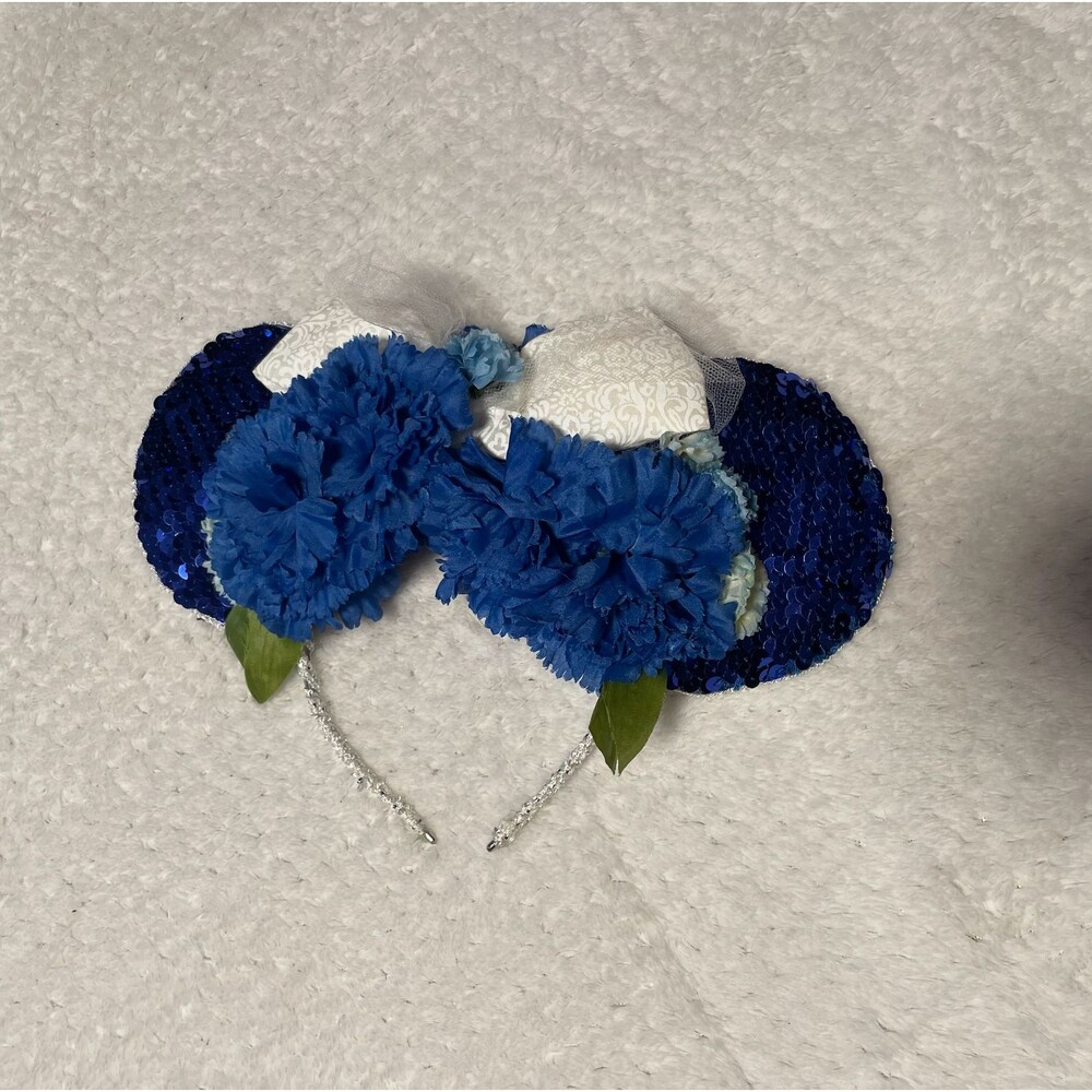 Mickey Mouse Ears Headband Disney Blue Floral Custom Made